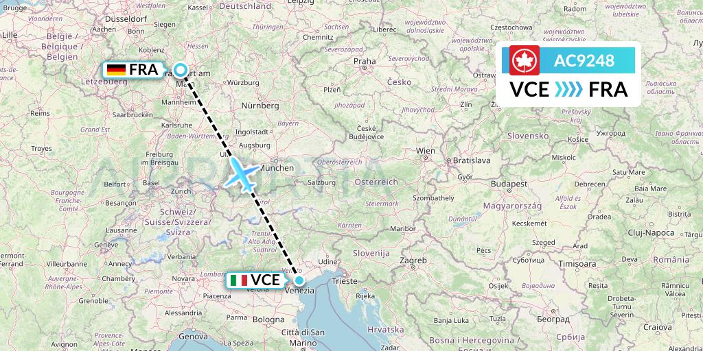 AC9248 Air Canada Flight Map: Venice to Frankfurt