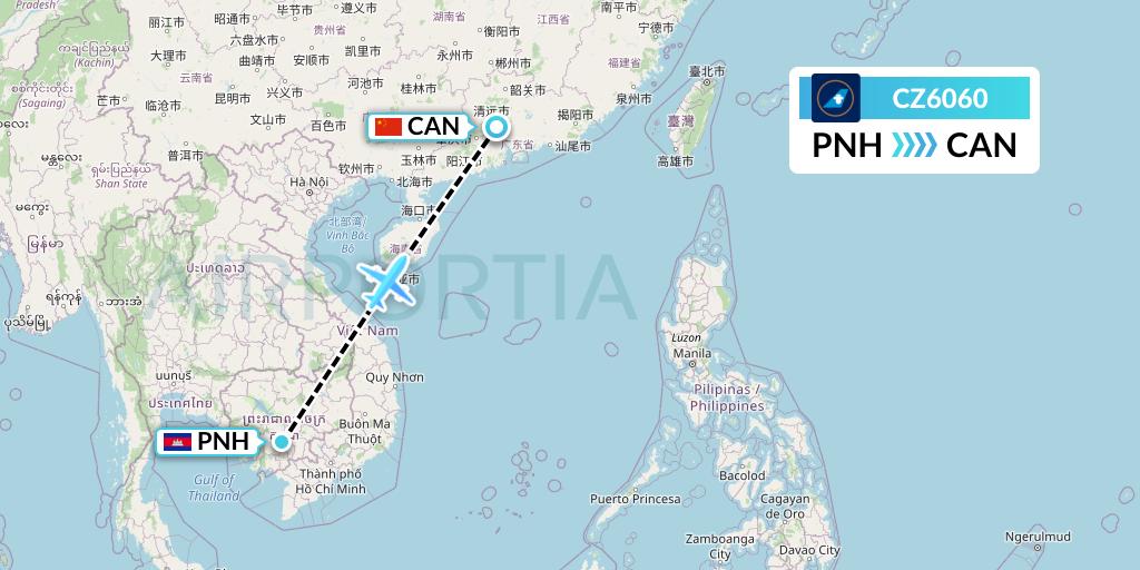 CZ6060 China Southern Airlines Flight Map: Phnom Penh to Guangzhou