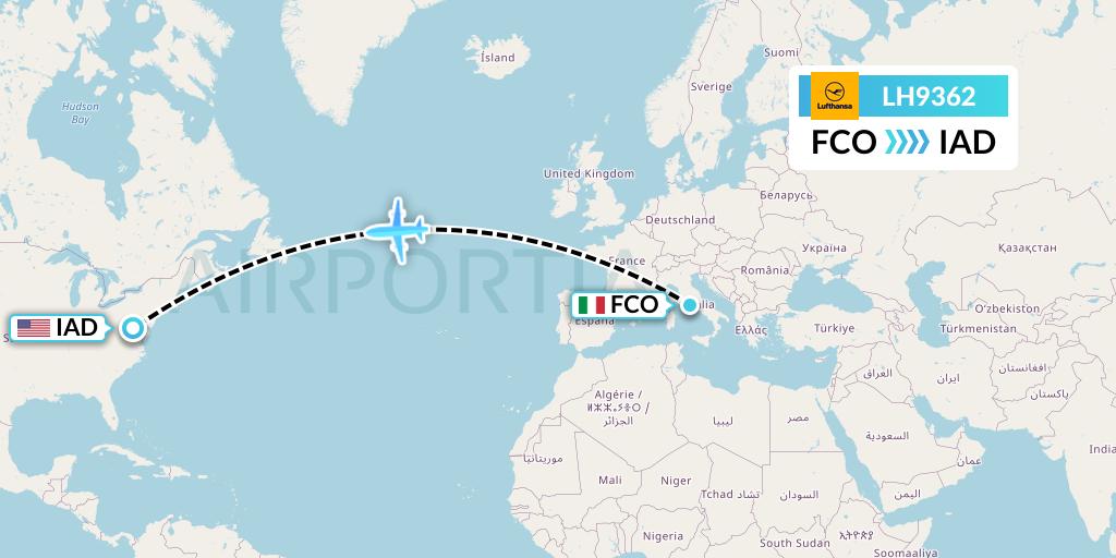 LH9362 Lufthansa Flight Map: Rome to Washington