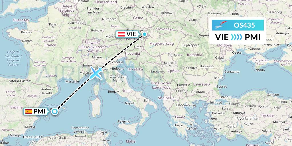 OS435 Austrian Airlines Flight Map: Vienna to Palma de Mallorca