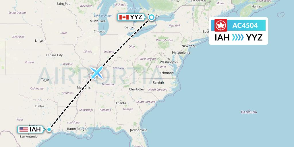 AC4504 Air Canada Flight Map: Houston to Toronto