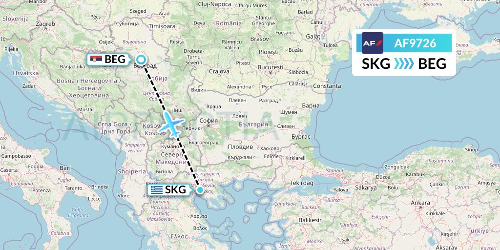 AF9726 Air France Flight Map: Thessaloniki to Belgrade