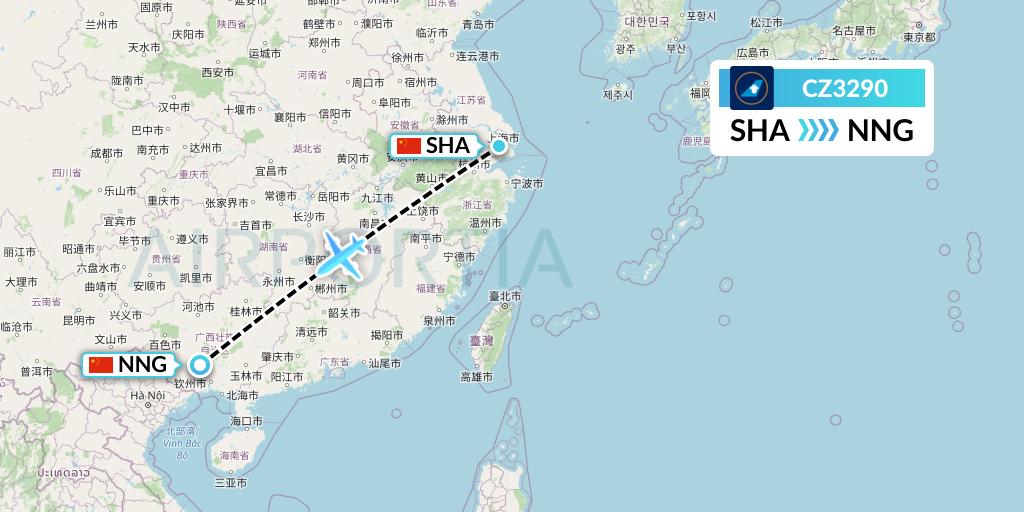 CZ3290 China Southern Airlines Flight Map: Shanghai to Nanning