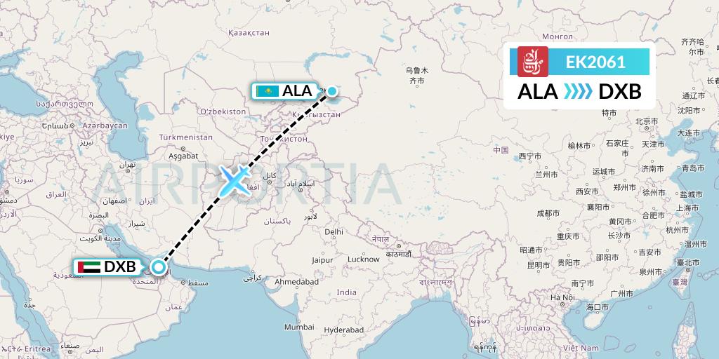 EK2061 Emirates Flight Map: Almaty to Dubai
