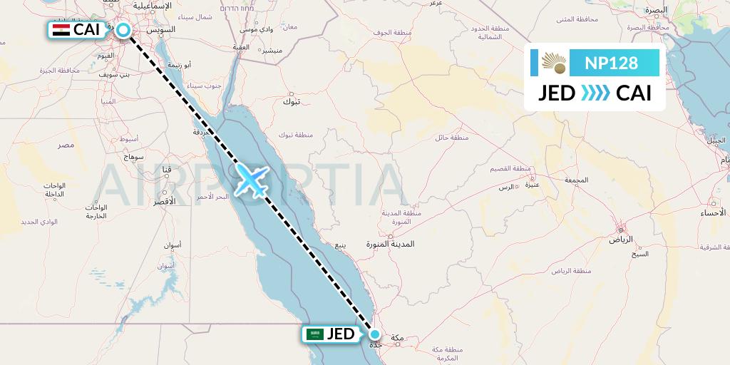 NP128 Nile Air Flight Map: Jeddah to Cairo