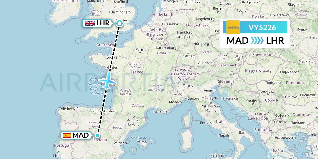 VY5226 Vueling Flight Map: Madrid to London