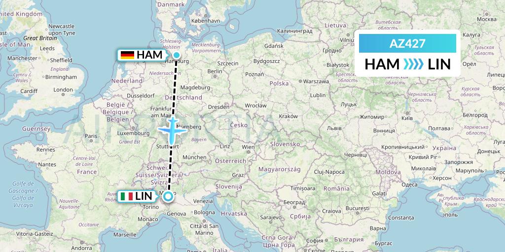 AZ427 ITA Airways Flight Map: Hamburg to Milan