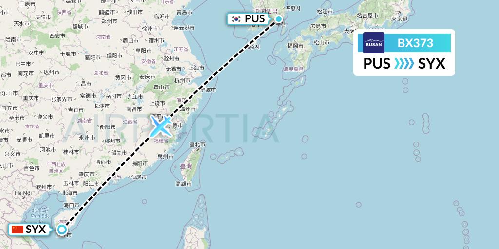 BX373 Air Busan Flight Map: Busan to Sanya