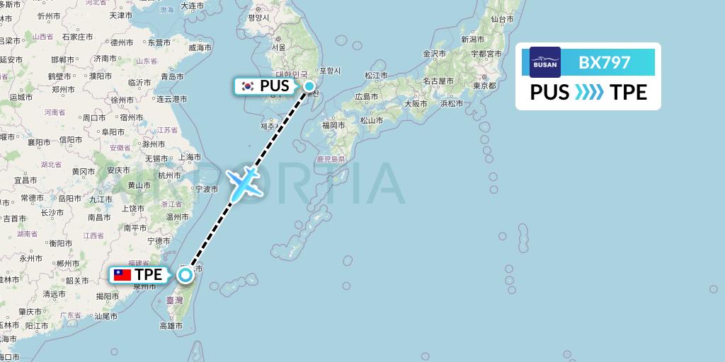 BX797 Air Busan Flight Map: Busan to Taipei