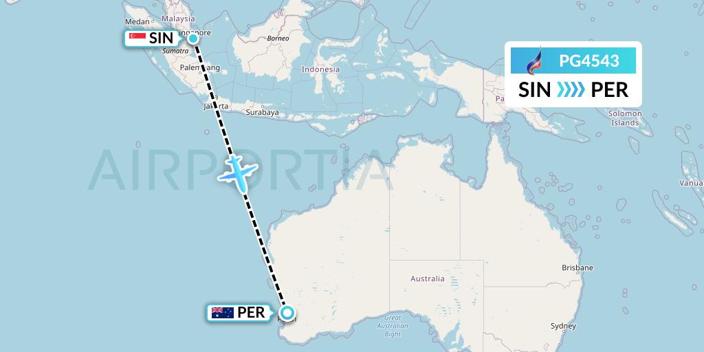 PG4543 Bangkok Airways Flight Map: Singapore to Perth