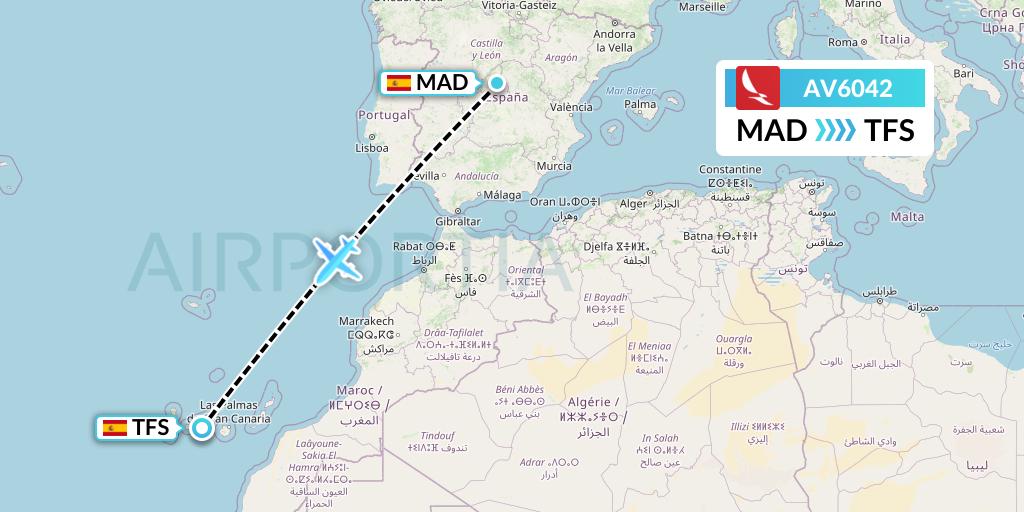AV6042 Avianca Flight Map: Madrid to Tenerife