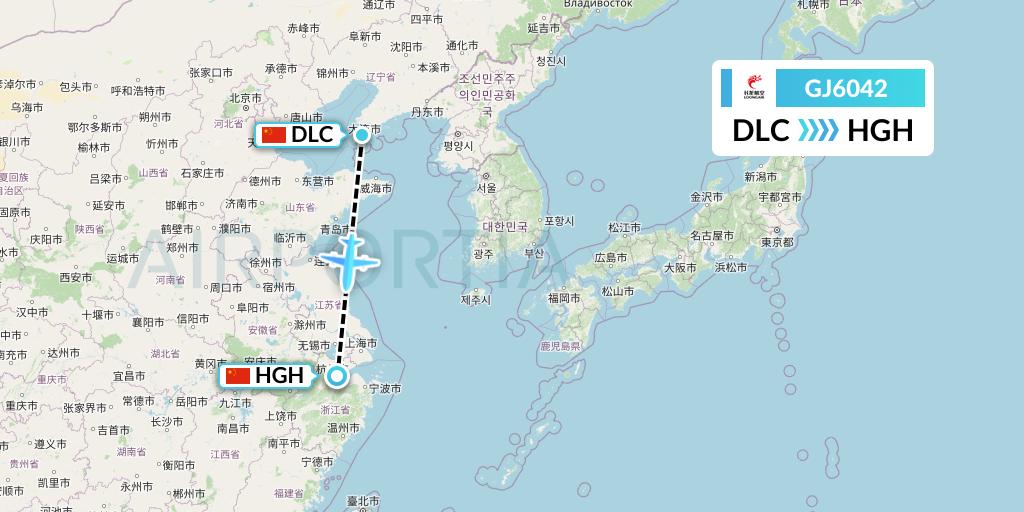 GJ6042 Loong Airlines Flight Map: Dalian to Hangzhou