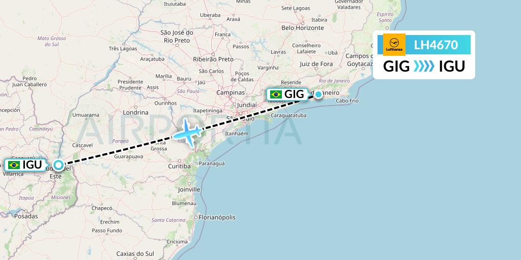 LH4670 Lufthansa Flight Map: Rio de Janeiro to Foz do Iguacu