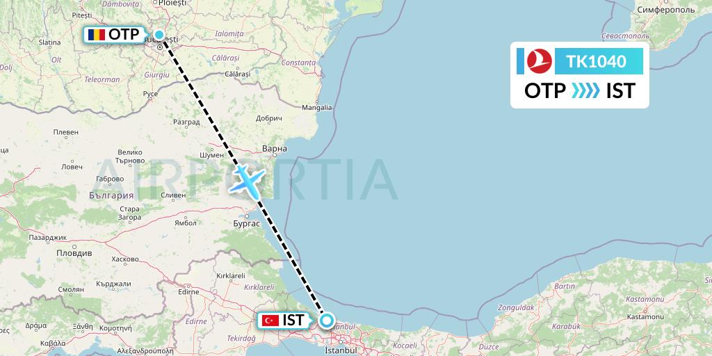 TK1040 Turkish Airlines Flight Map: Bucharest to Istanbul