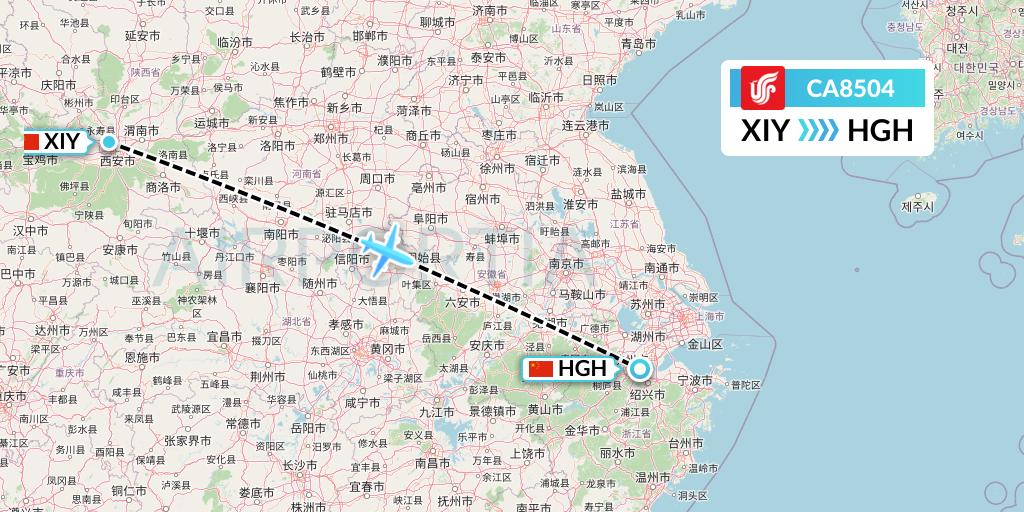 CA8504 Air China Flight Map: Xi'an to Hangzhou