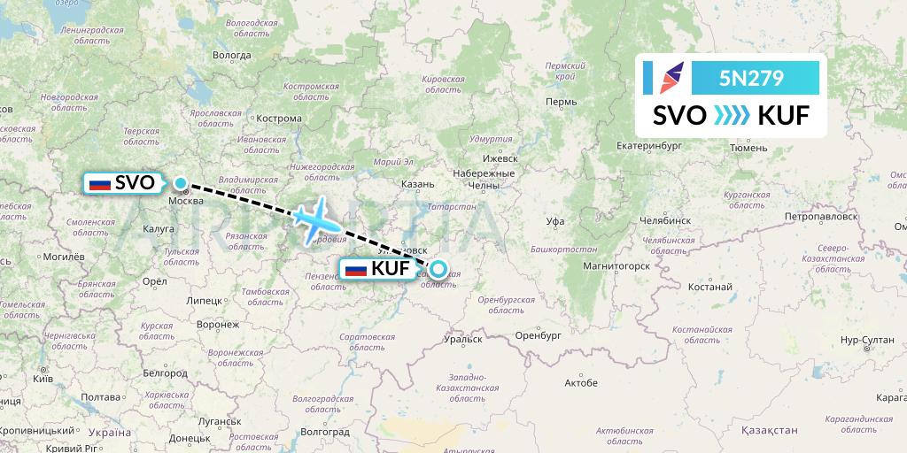5N279 Nordavia Flight Map: Moscow to Samara