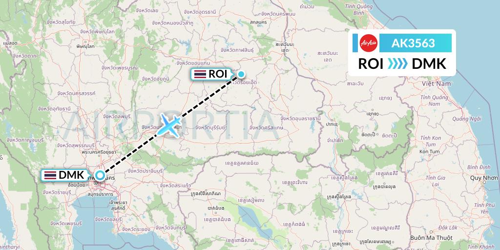 AK3563 AirAsia Flight Map: Roi Et to Bangkok