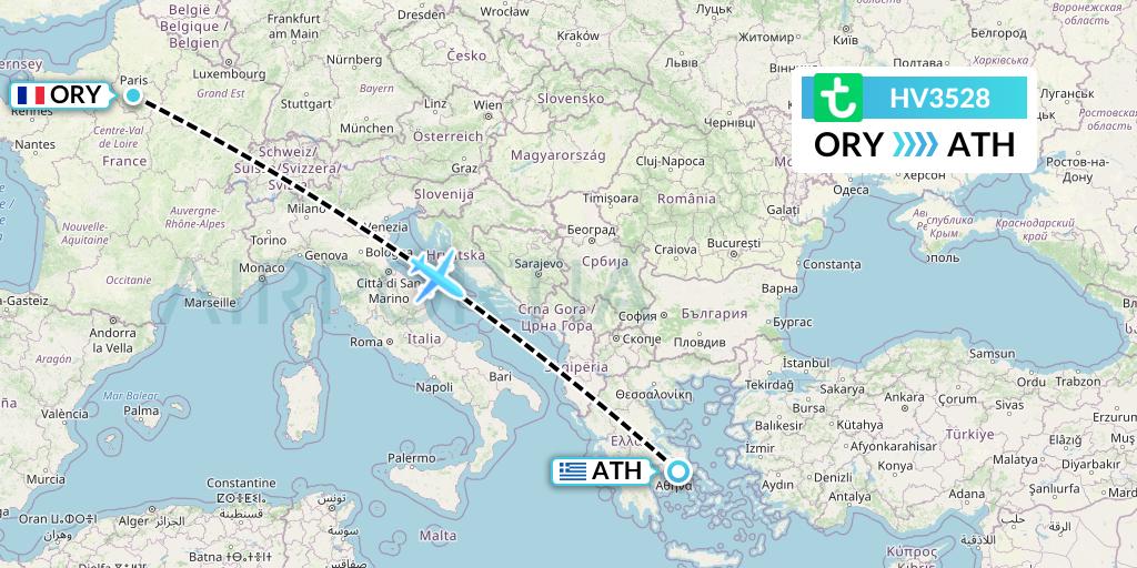 HV3528 Transavia Flight Map: Paris to Athens