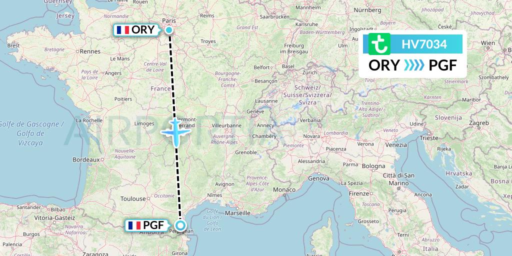 HV7034 Transavia Flight Map: Paris to Perpignan