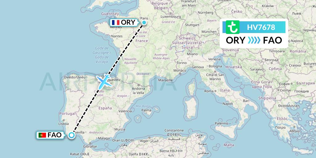 HV7678 Transavia Flight Map: Paris to Faro