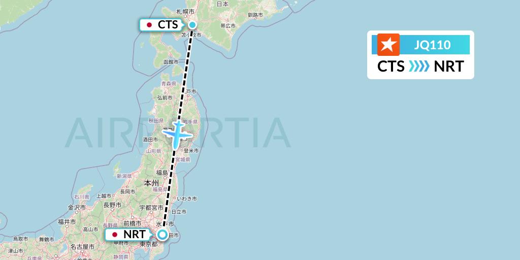 JQ110 Jetstar Airways Flight Map: Sapporo to Tokyo