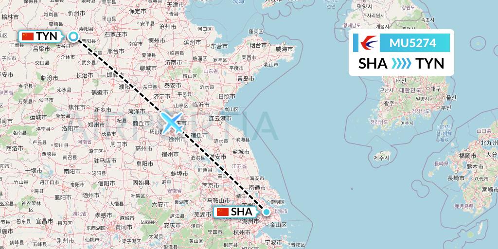 MU5274 China Eastern Airlines Flight Map: Shanghai to Taiyuan