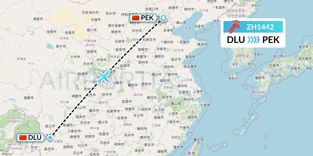 ZH1442 Shenzhen Airlines Flight Map: Dali to Beijing