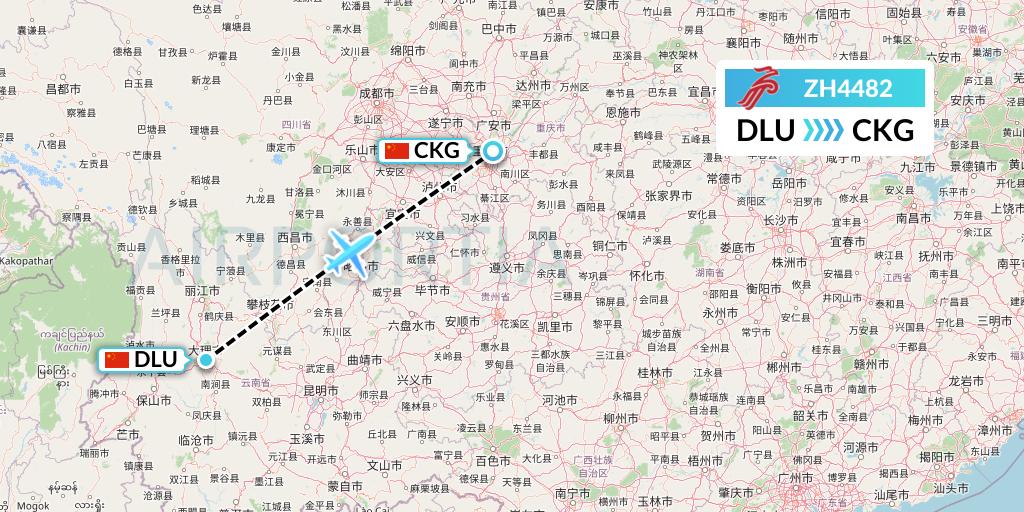 ZH4482 Shenzhen Airlines Flight Map: Dali to Chongqing
