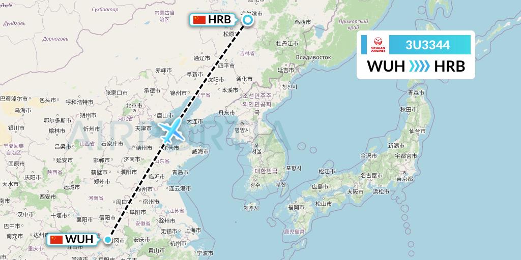 3U3344 Sichuan Airlines Flight Map: Wuhan to Harbin