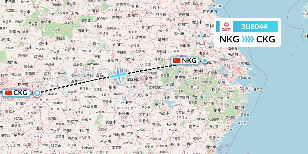 3U8044 Sichuan Airlines Flight Map: Nanjing to Chongqing