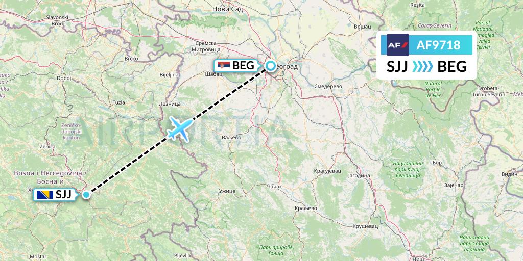 AF9718 Air France Flight Map: Sarajevo to Belgrade