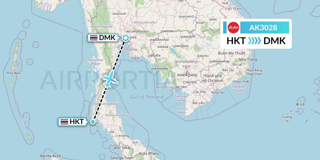 AK3028 AirAsia Flight Map: Phuket to Bangkok