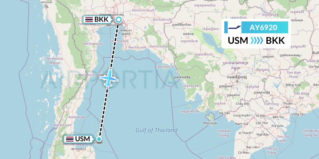 AY6920 Finnair Flight Map: Koh Samui to Bangkok