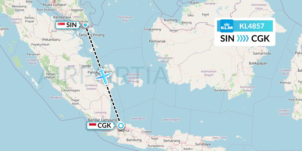 KL4857 KLM Flight Map: Singapore to Jakarta