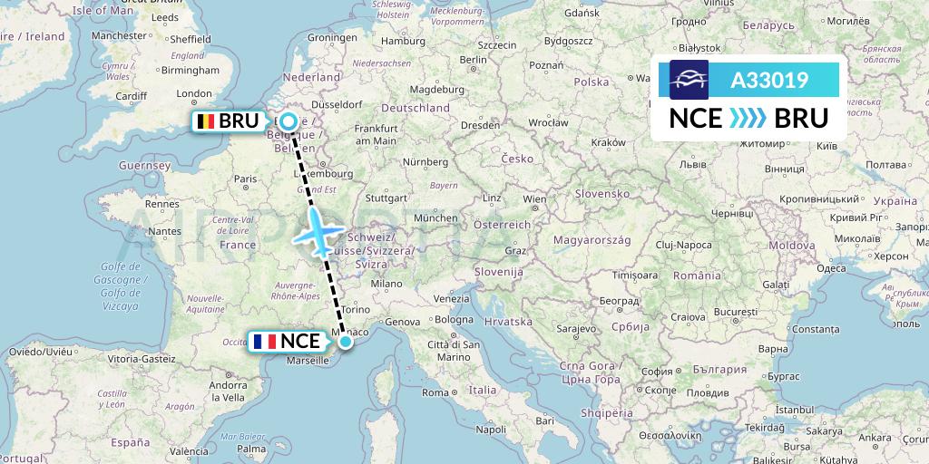 A33019 Aegean Airlines Flight Map: Nice to Brussels