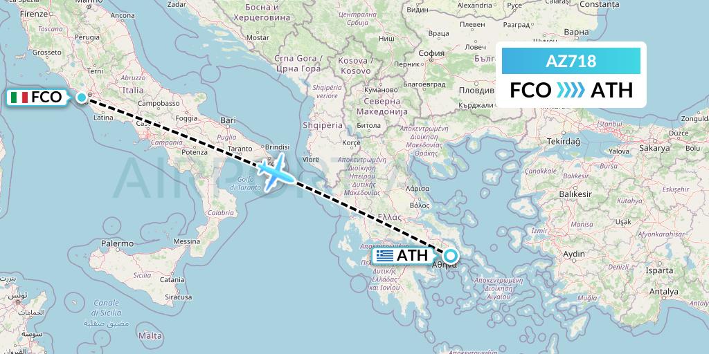 AZ718 ITA Airways Flight Map: Rome to Athens