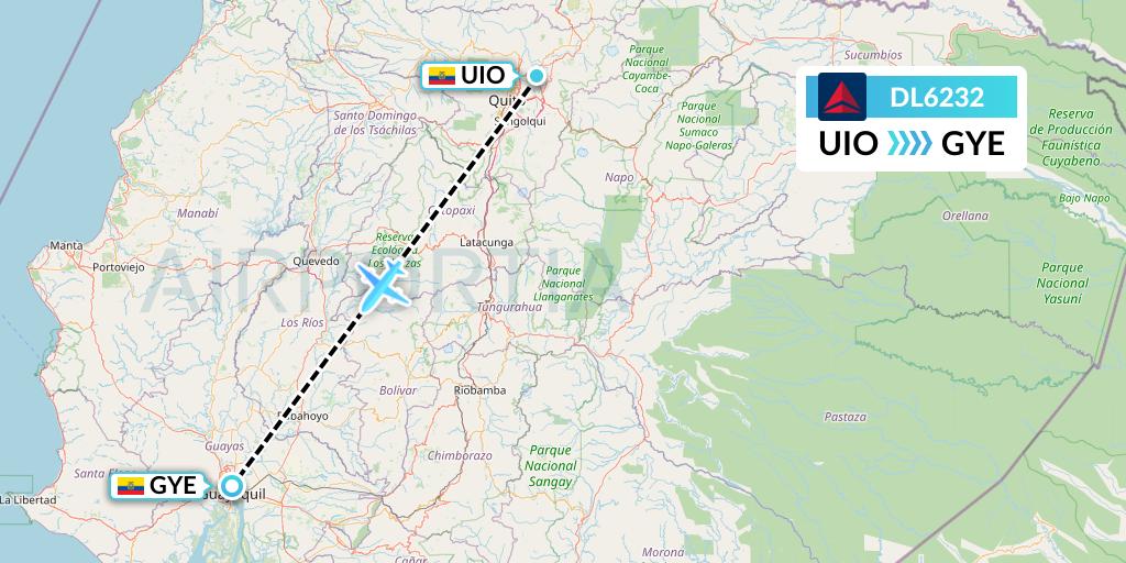 DL6232 Delta Air Lines Flight Map: Quito to Guayaquil