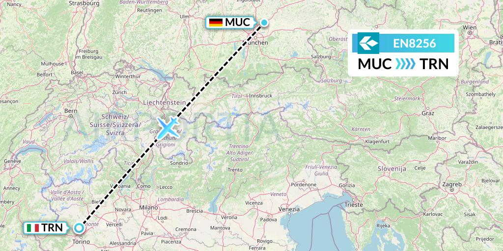 EN8256 Air Dolomiti Flight Map: Munich to Turin