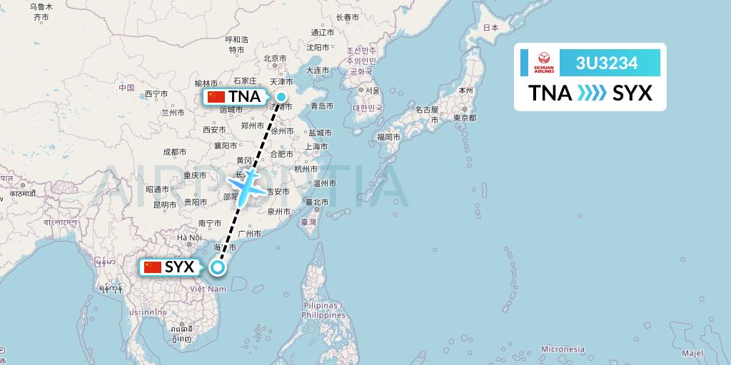 3U3234 Sichuan Airlines Flight Map: Jinan to Sanya