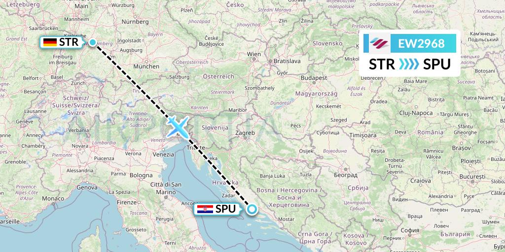 EW2968 Eurowings Flight Map: Stuttgart to Split