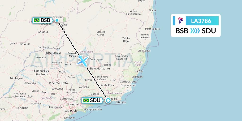 LA3786 LAN Airlines Flight Map: Brasilia to Rio de Janeiro