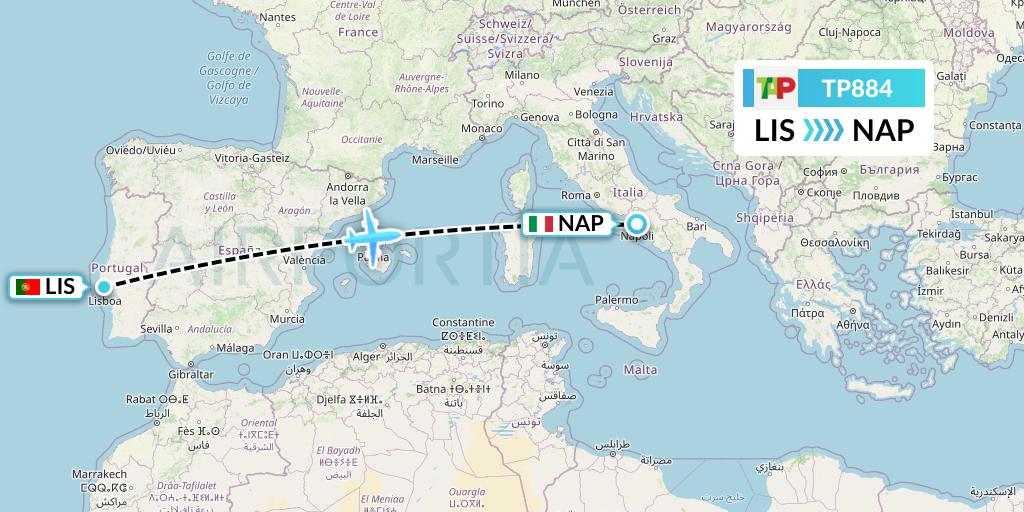 TP884 TAP Portugal Flight Map: Lisbon to Naples
