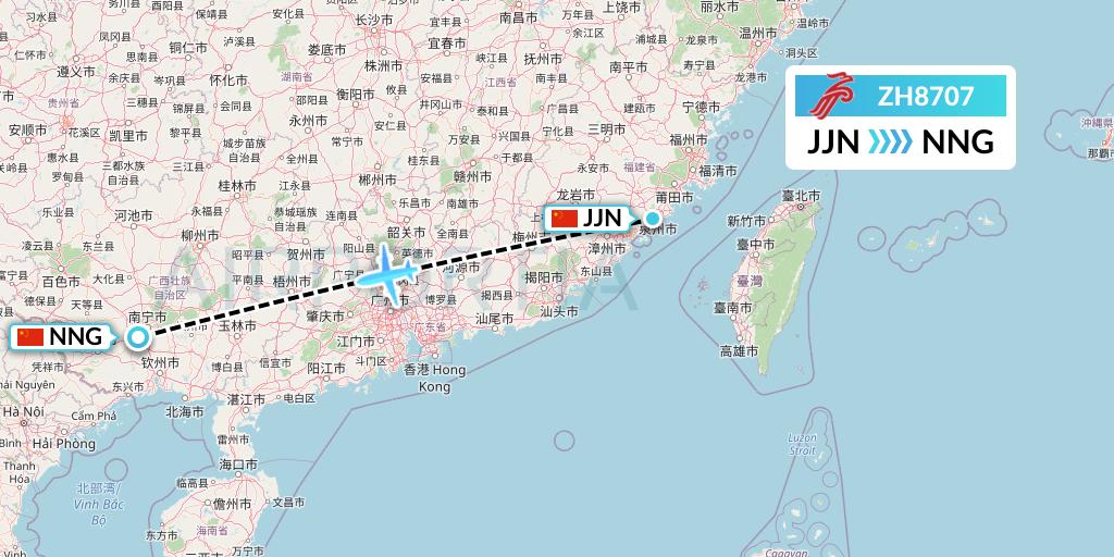 ZH8707 Shenzhen Airlines Flight Map: Jinjiang to Nanning