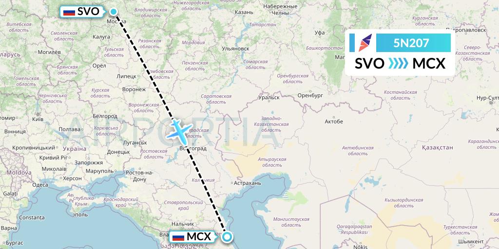 5N207 Nordavia Flight Map: Moscow to Makhachkala