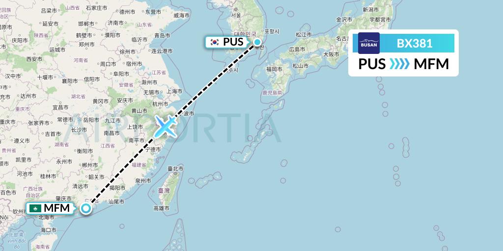 BX381 Air Busan Flight Map: Busan to Macau