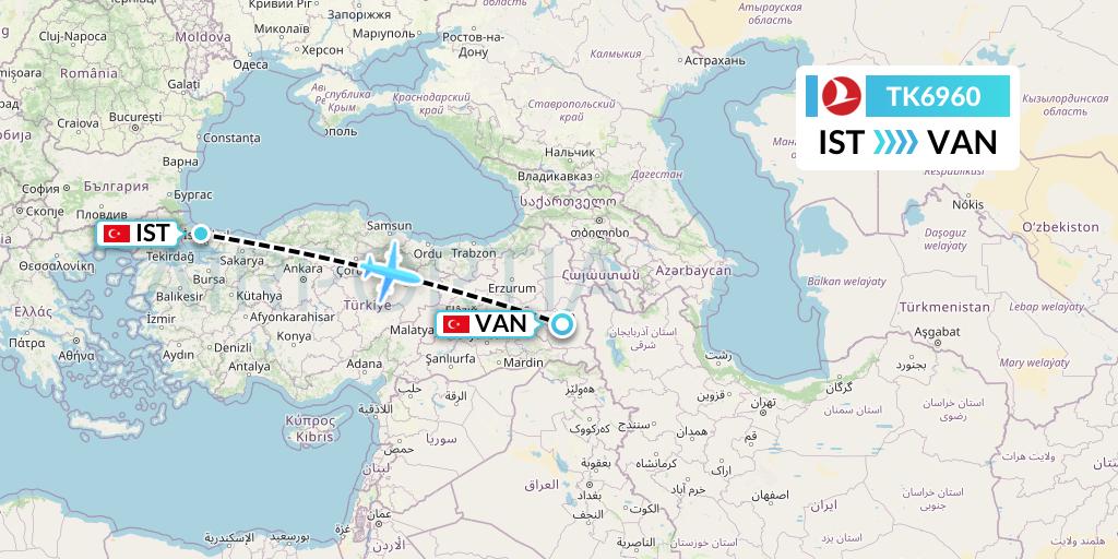 TK6960 Turkish Airlines Flight Map: Istanbul to Van