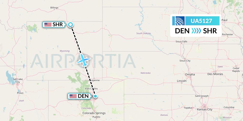 UA5127 United Airlines Flight Map: Denver to Sheridan