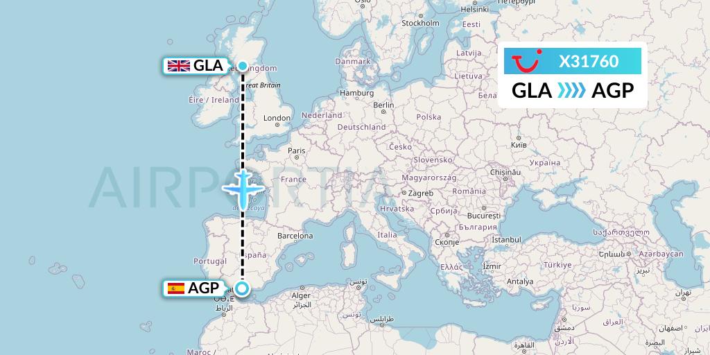 X31760 TUI fly Germany Flight Map: Glasgow to Malaga