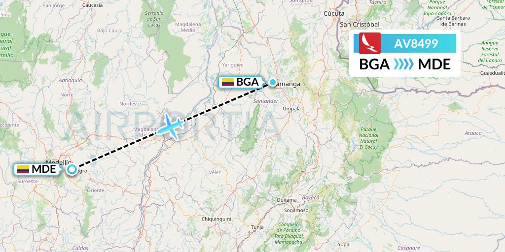 AV8499 Avianca Flight Map: Bucaramanga to Medellin