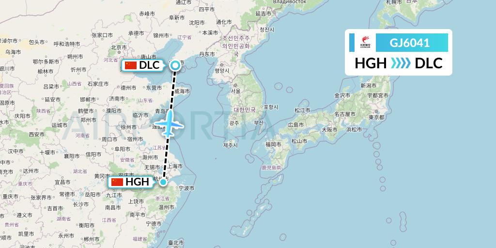 GJ6041 Loong Airlines Flight Map: Hangzhou to Dalian